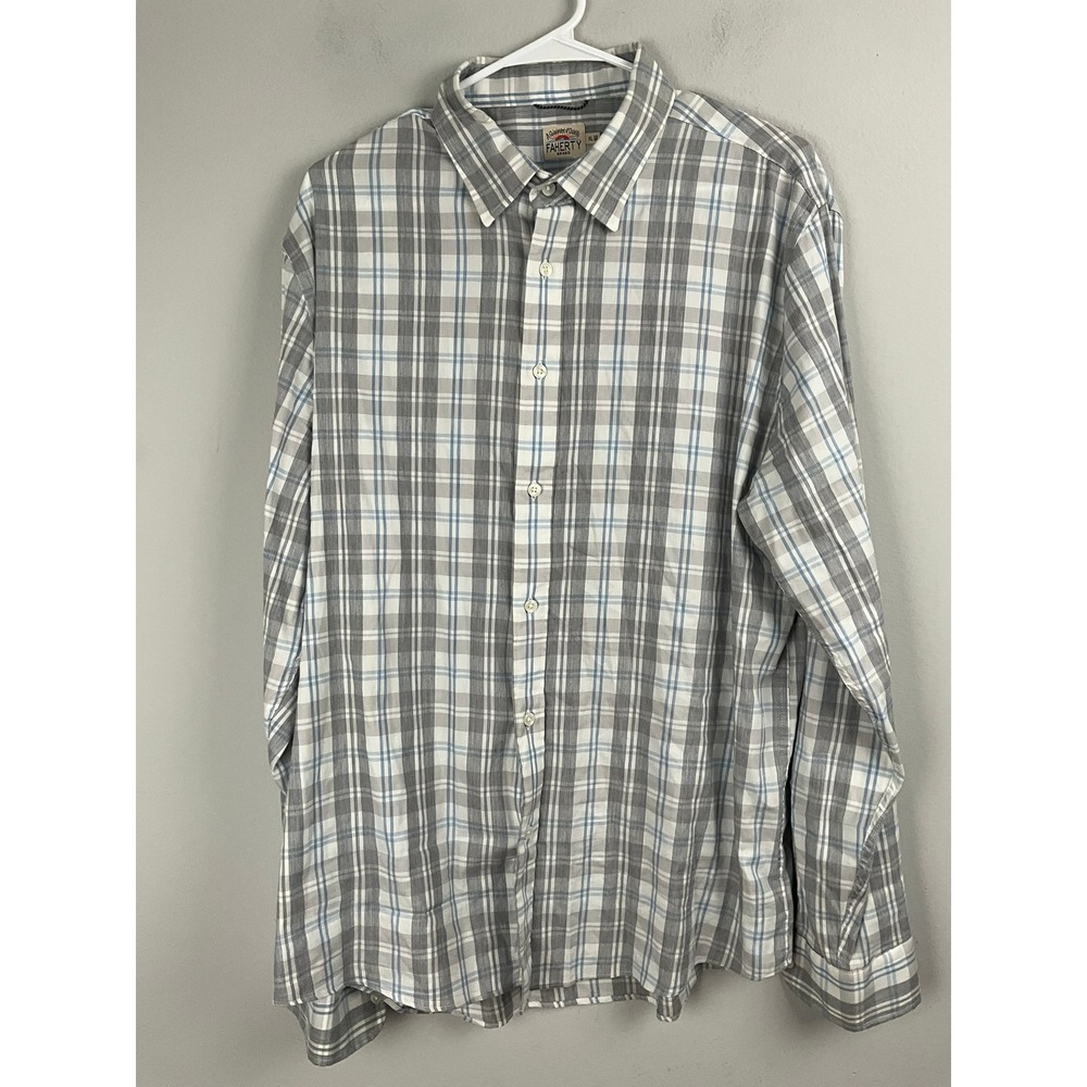 FAHERTY Mens Long Sleeve Plaid Button Down Shirt Gray Blue White Size XL‎